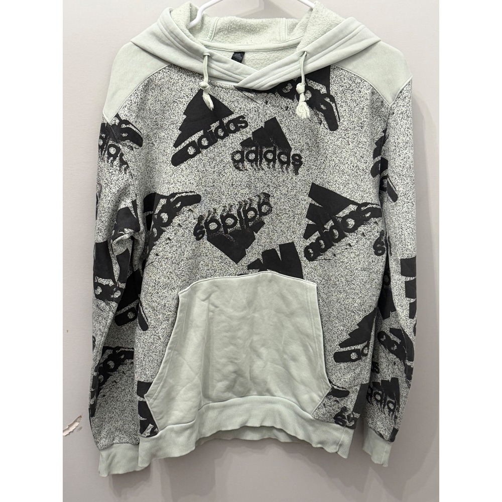 Adidas Men's Size S Brandlove BL Q3 All Over Logo Print Halo Mint Green Hoodie